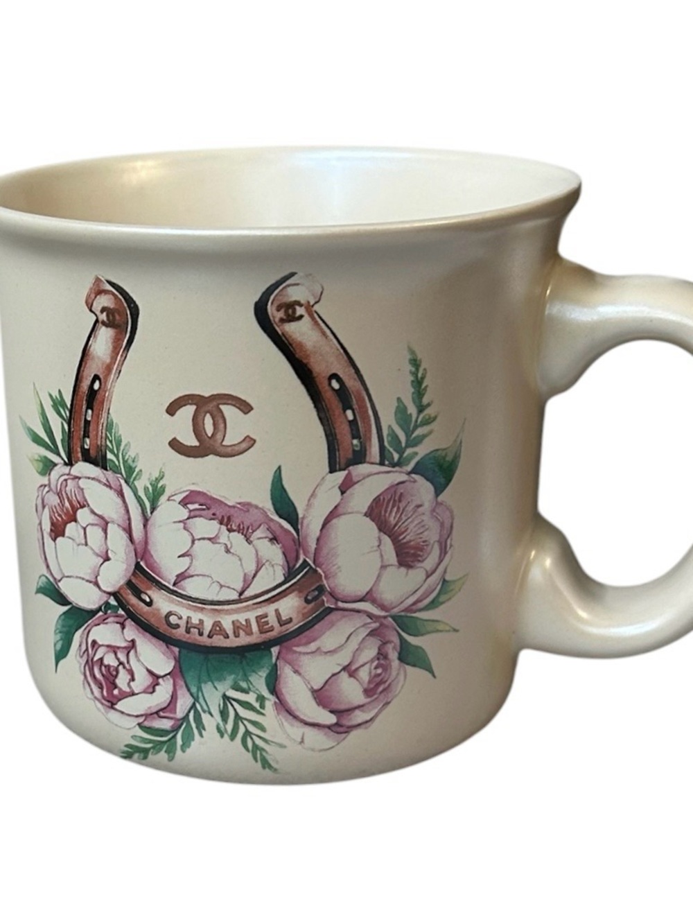 Fig & Fern Horseshoe & Peonies Floral Luxury Fashion Logo Graphic Pearly Mug